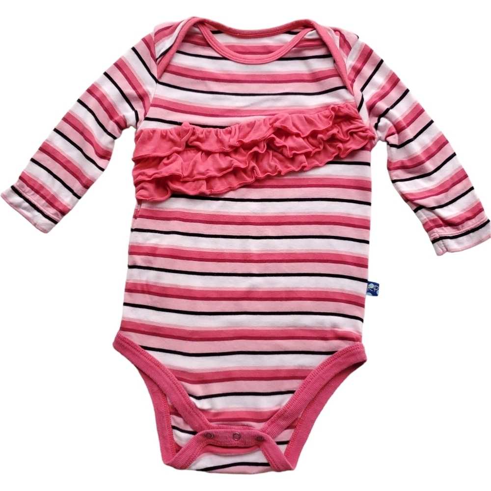 Kickee Pants One-piece Long-sleeve Bodysuit Pink Striped Ruffled Girl 18-24M